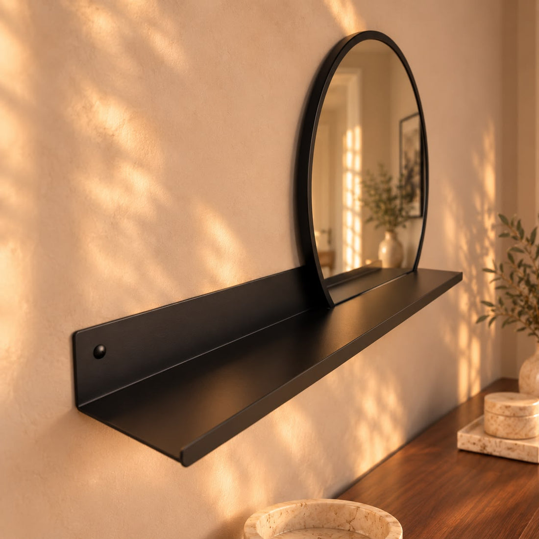 Wandplank Belvi met spiegel Zwart