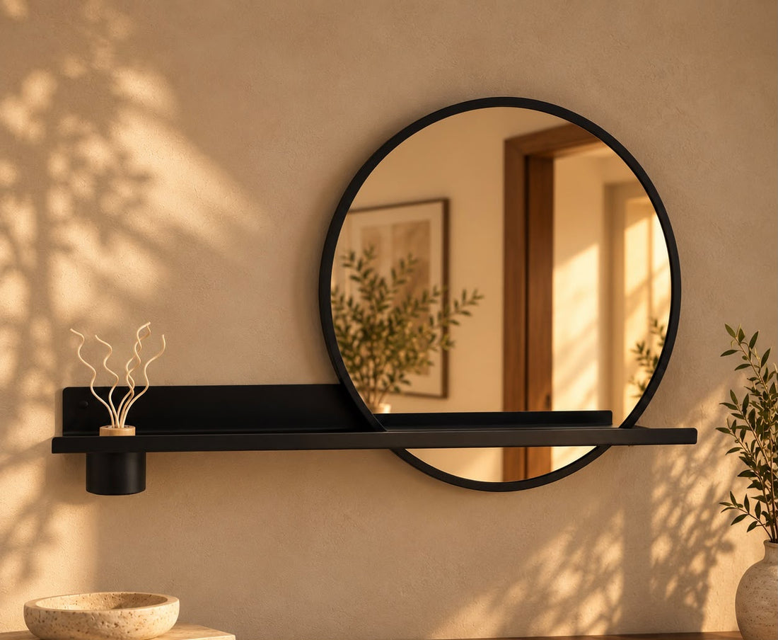 Wandplank Dimaro Zwart - met spiegel en diffuser