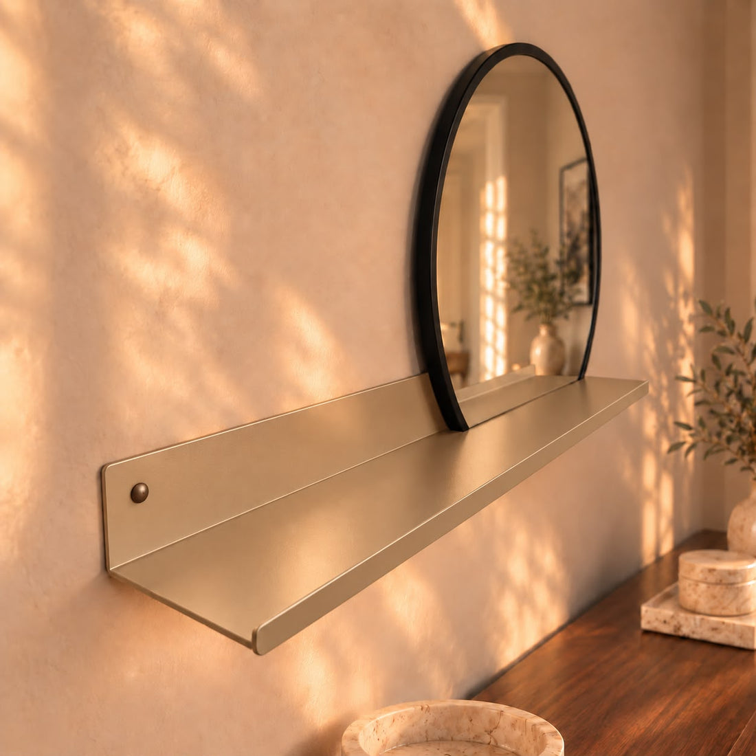 Wandplank Belvi met spiegel - Beige