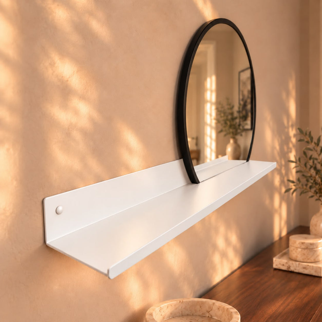 Wandplank Belvi met spiegel - Wit