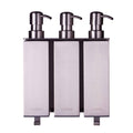 Zeepdispenser 3 reservoirs - Geborsteld RVS - Witte achtergrond - wandmontage