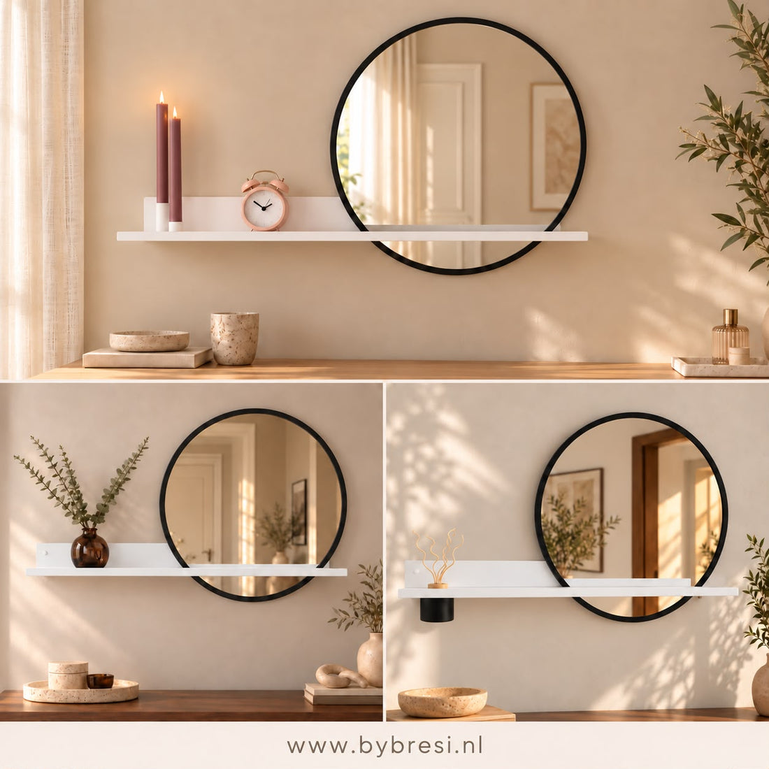 Wandplank Candelo Wit - met spiegel en kaarsen