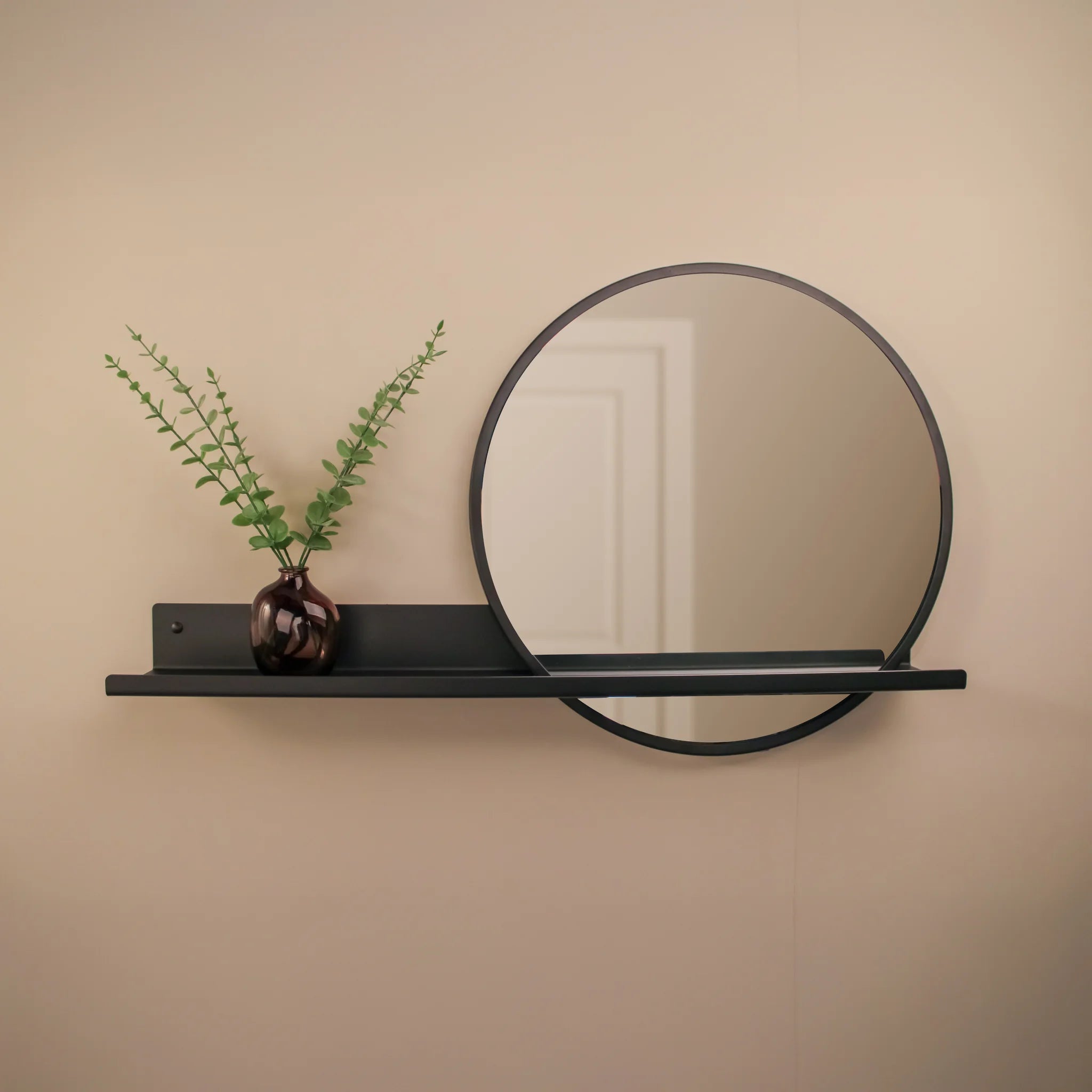 Wandplank belvi met spiegel zwart 04