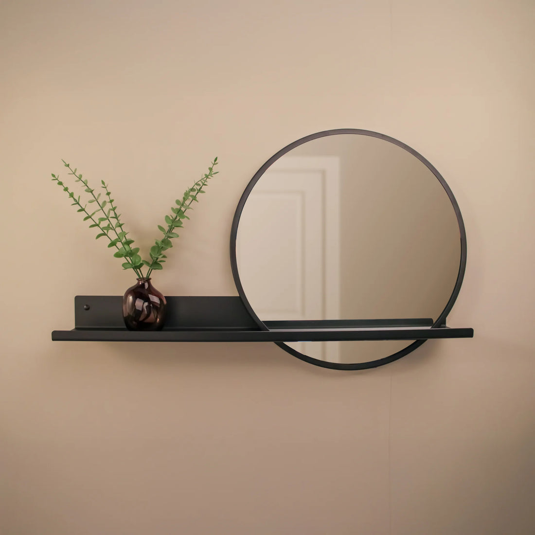 Wandplank belvi met spiegel zwart 04