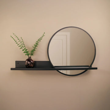 Wandplank belvi met spiegel zwart 04