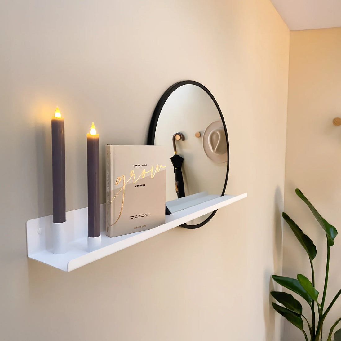 Wandplank candelo wit met spiegel en kaarsen 08